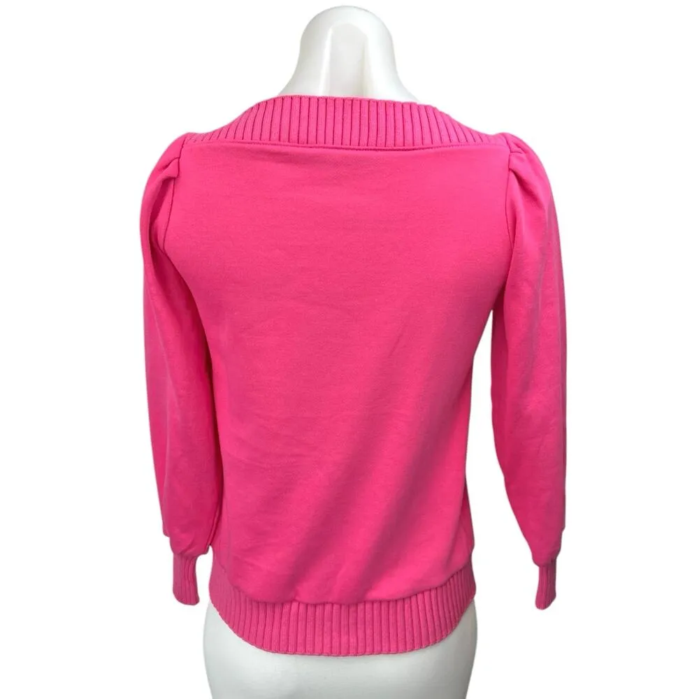 Ann Taylor LOFT Pink Knit Boat Neck Puff Sleeve Pullover Sweater Blouse Top XXS - Image 2