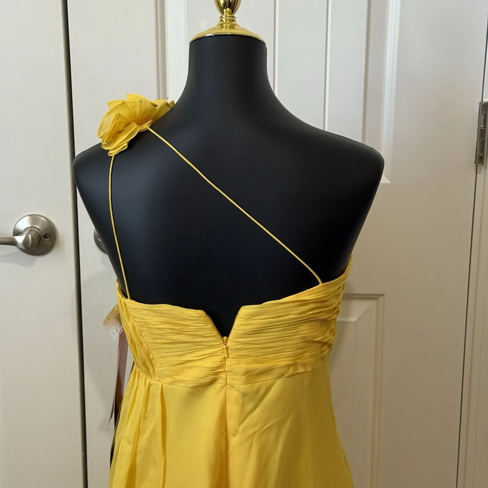 Aidan‎ Mattox Womens Yellow Silk Ruffle One Shoulder Cocktail Dress Size 6 NWT - Image 6