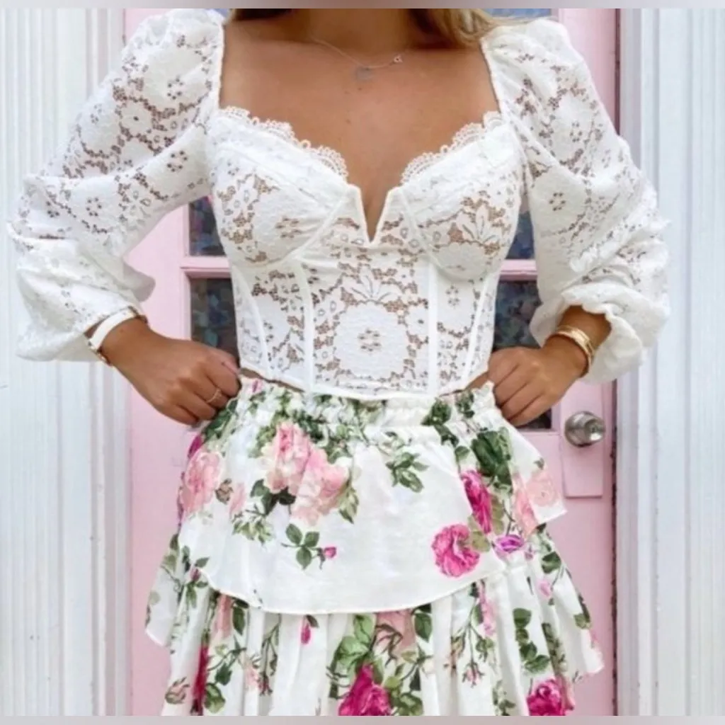 V. Chapman Delphine Stretch Lace Corset Crop Top White Size 8 - Image 2