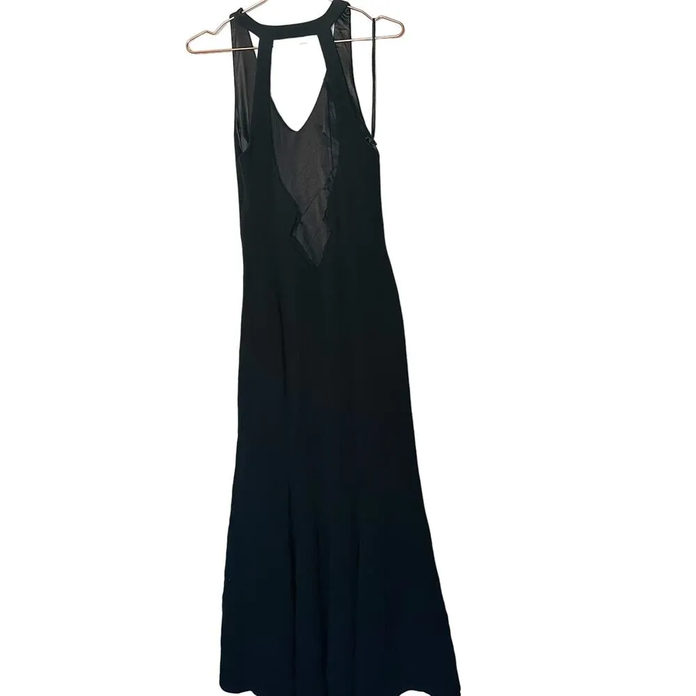 THEIA Women's Black Matte Mesh Cut Out Back Fitted Gown Maxi Dress Size 4 - Image 8
