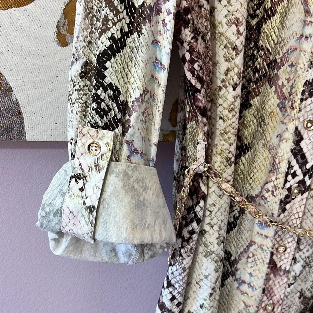 Guess Size XL New with Tags Glam Snake Print Misti Printed Dress with Chain Belt - Image 7