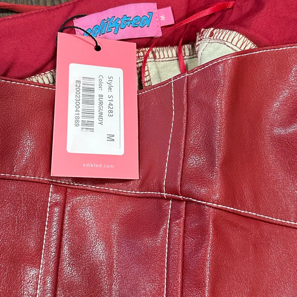 Edikted Moss Faux Leather Lace Up Corset Burgundry NEW Medium - Image 9