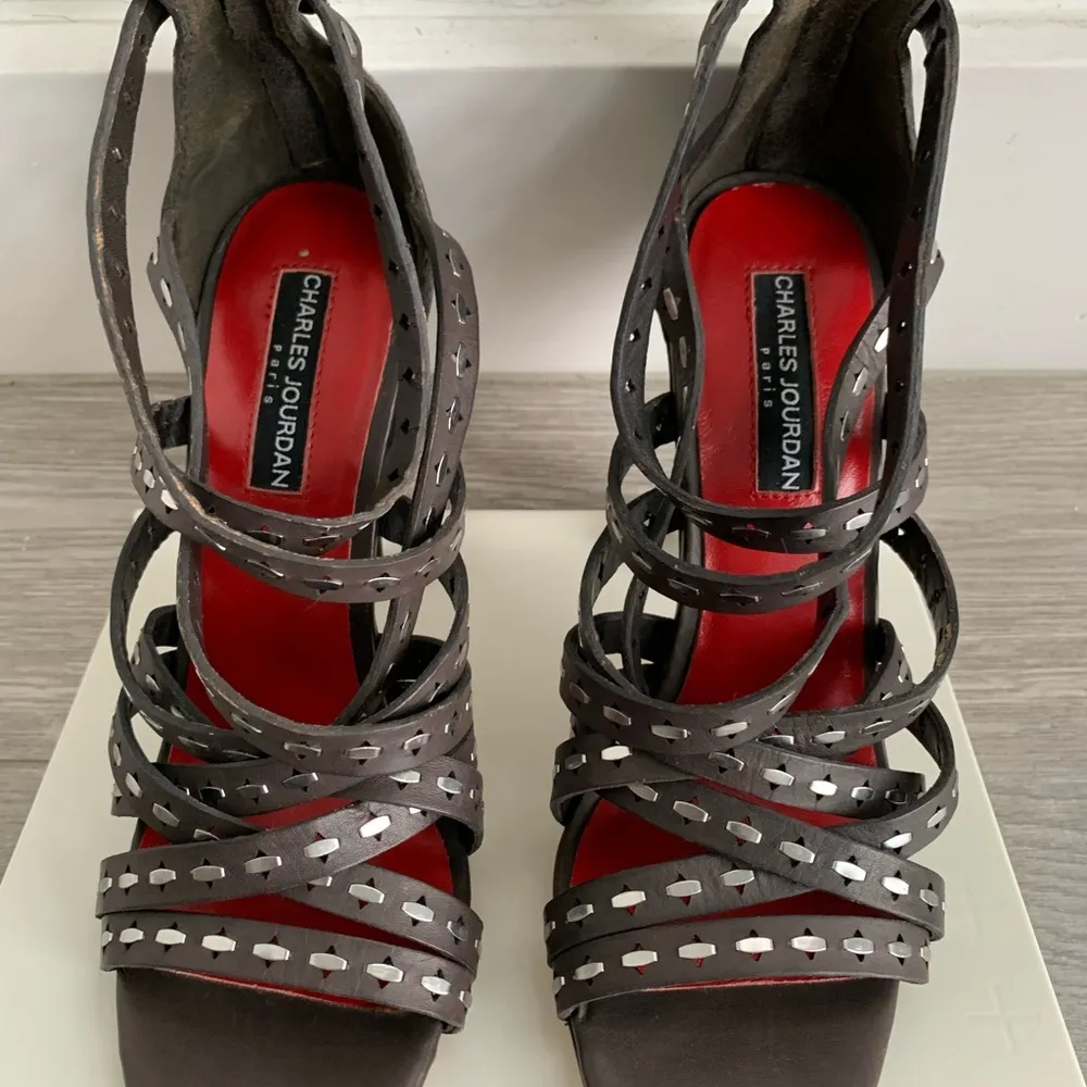 Charles Jourdan Brown Strappy High Heels Size 8 - Image 12
