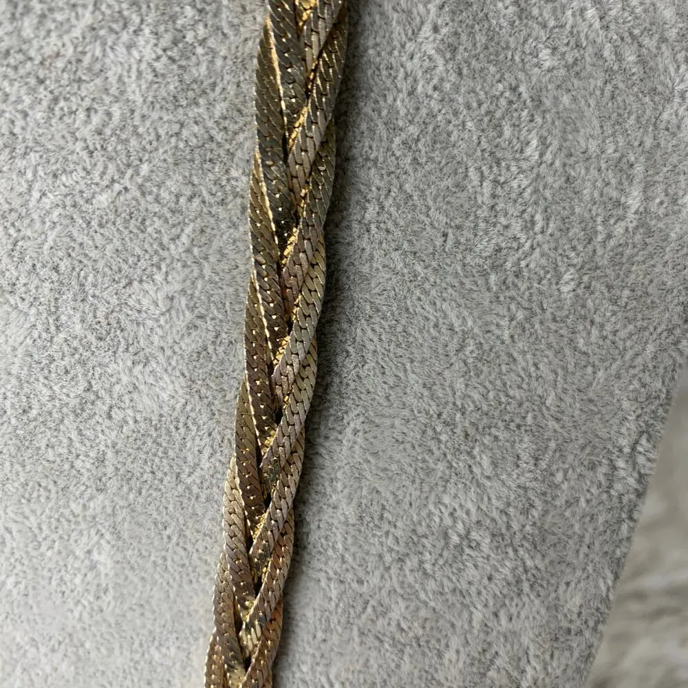 Vintage Braided 4 Chain Serpentine Necklace 24.5" x 3/8" wide Gold - Image 2