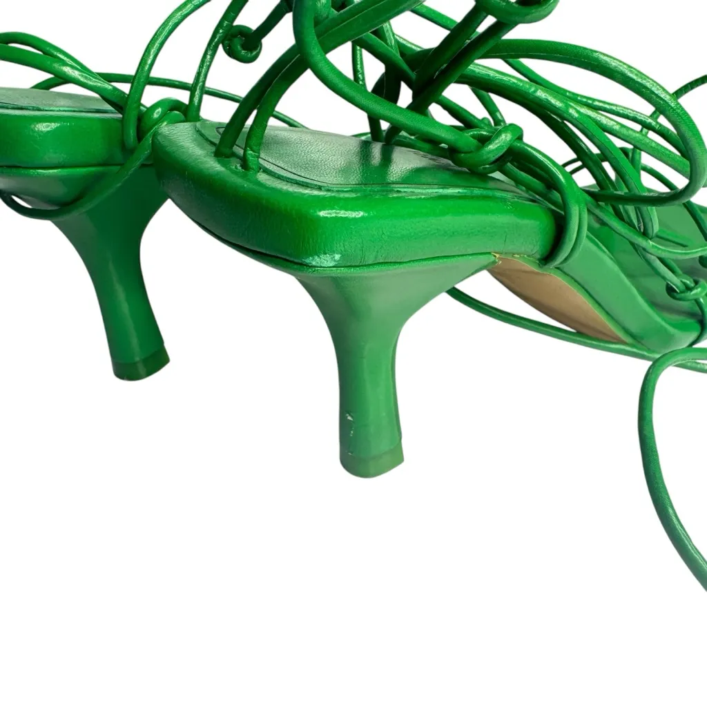 ZARA TIE STRAP HEELED SANDALS Faux Leather Strappy Ankle Lace Up‎ US 7.5 EU 38 - Image 10