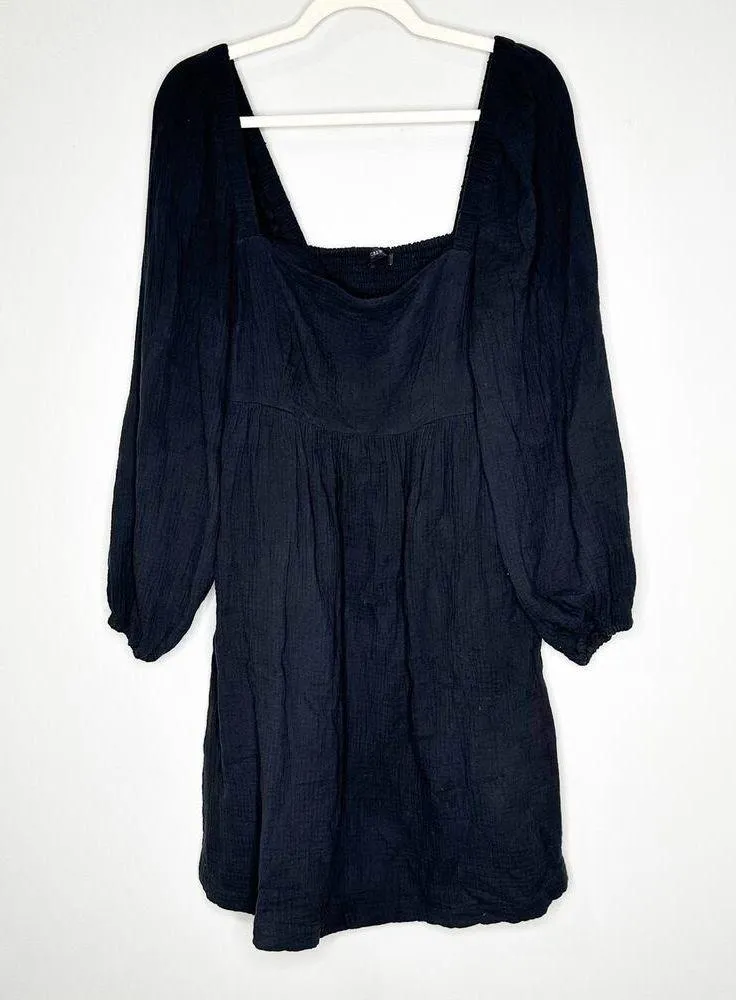 J Crew Black Gauzy Square Neck Cotton Mini Dress Small Tall - Image 3