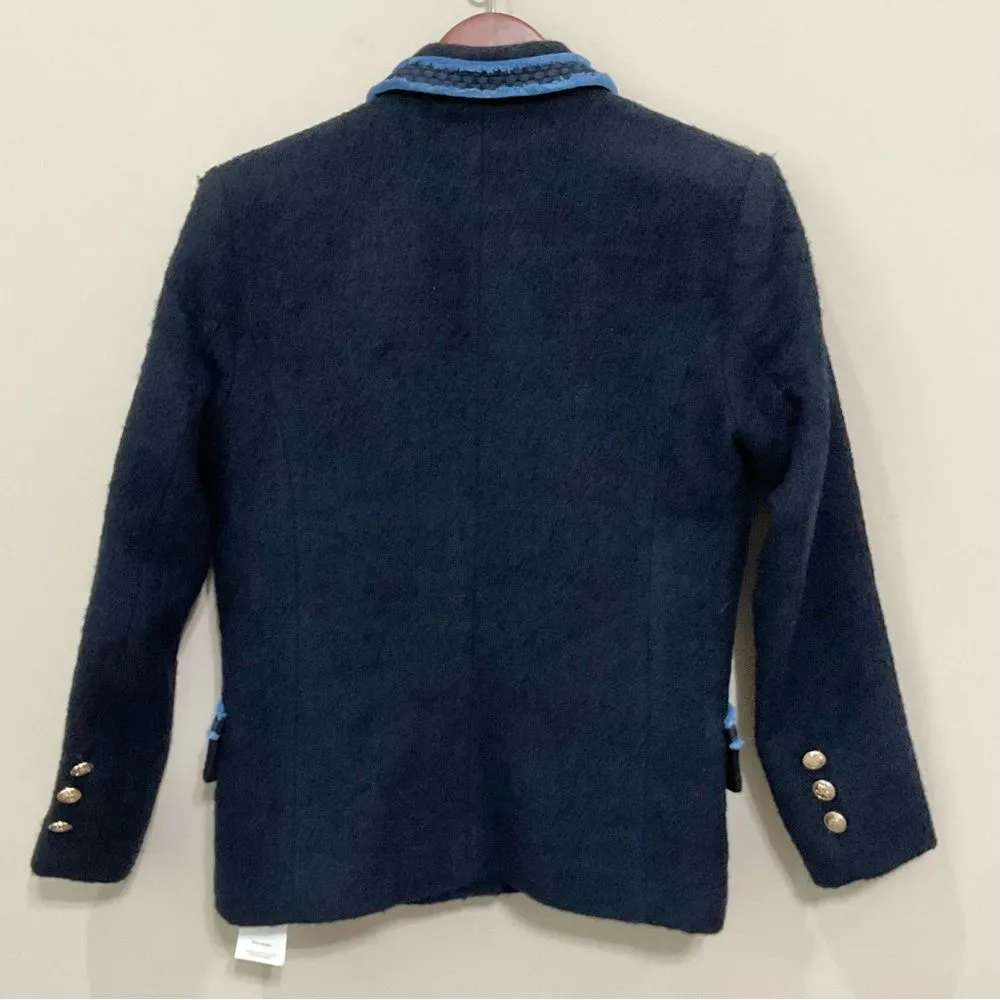 Sandro Noella Navy Tweed Blazer Sz 36 US Sz 4 Braid Trimmed Lined - Image 9