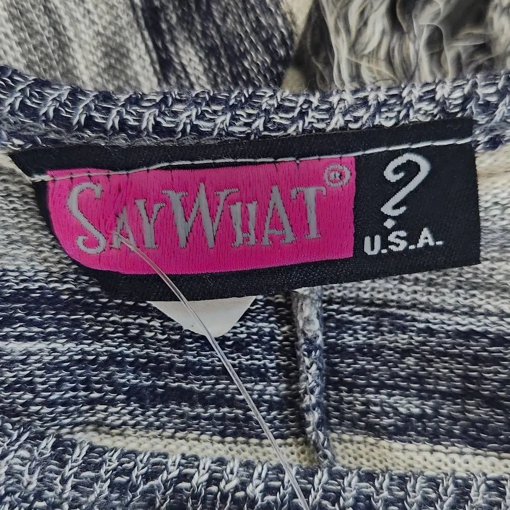 Say What? Navy and Gray Striped Poncho with Fringe Hemline NWOT One Size - Image 7
