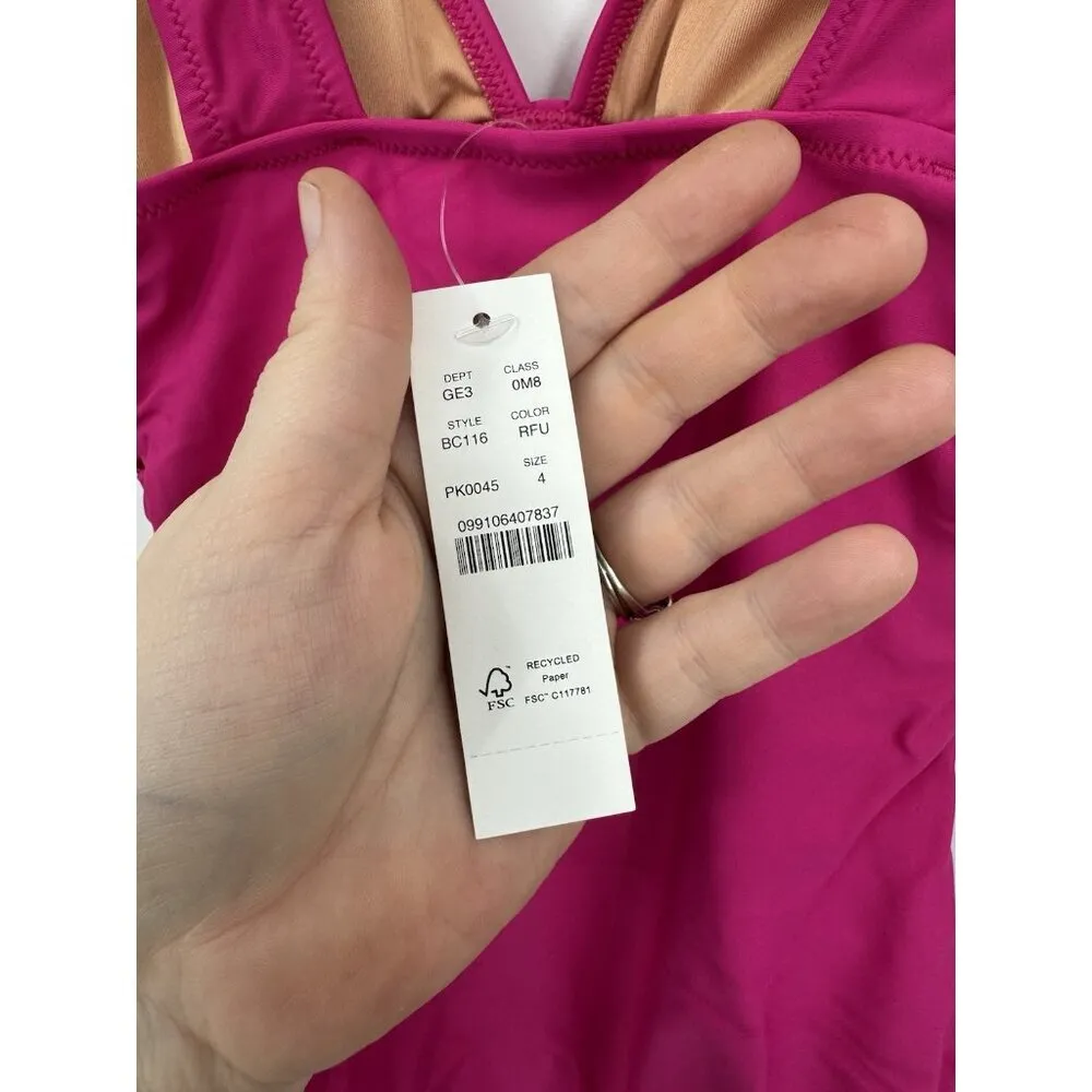 J. Crew Women's 4 Pink Ruched V-Neck One-Piece Swimsuit Vacation NEW Resortwear - Image 4