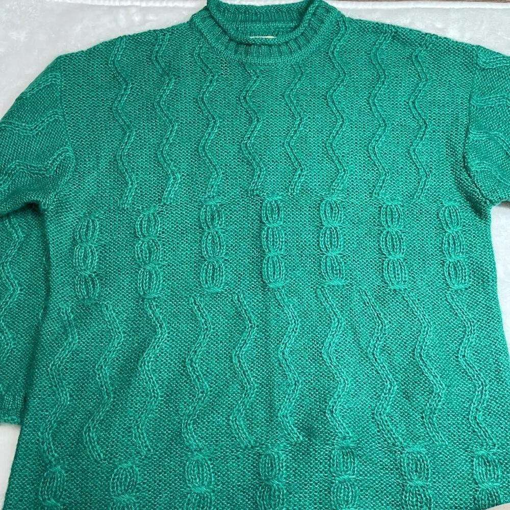 Vintage Esprit Cable Knit Sweater Womens Large Oversized Green Mohair Wool Blend - Image 4