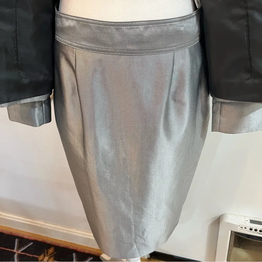 Vintage RARE Calvin Klein Silver Metallic Blazer Skirt Set 2 Piece Career Sz 4 - Image 7