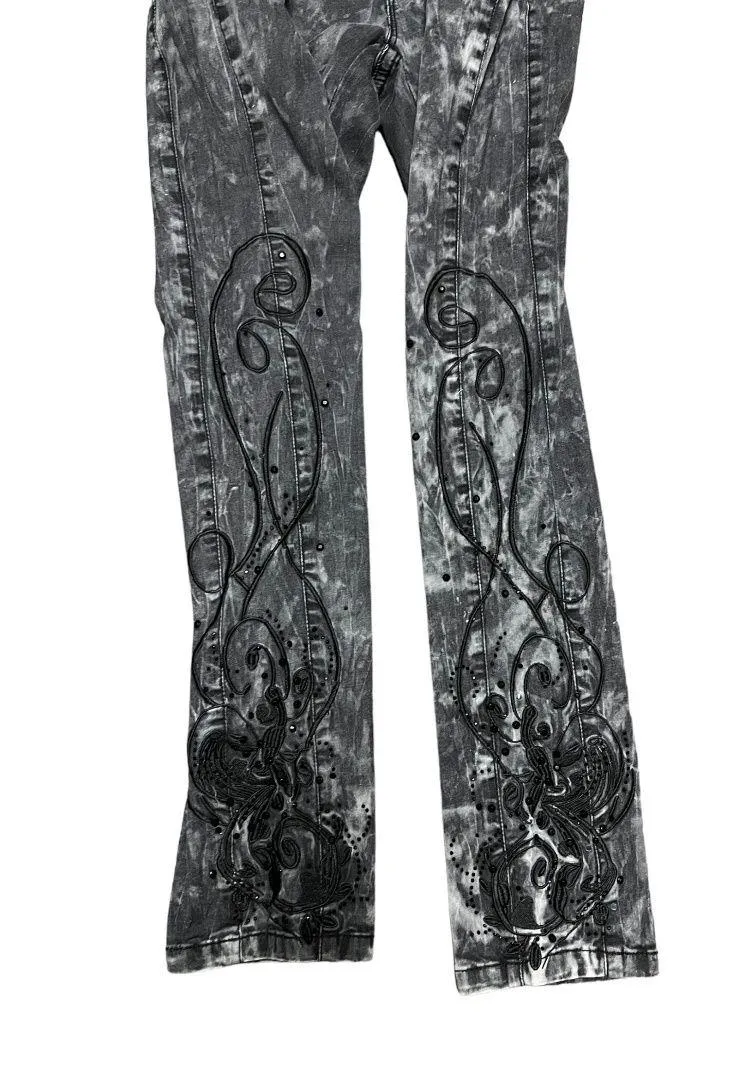 Soft Surroundings Y2K hip hugging acid wash floral embroidered rhinestone stretch skinny jeans 28 - Image 7