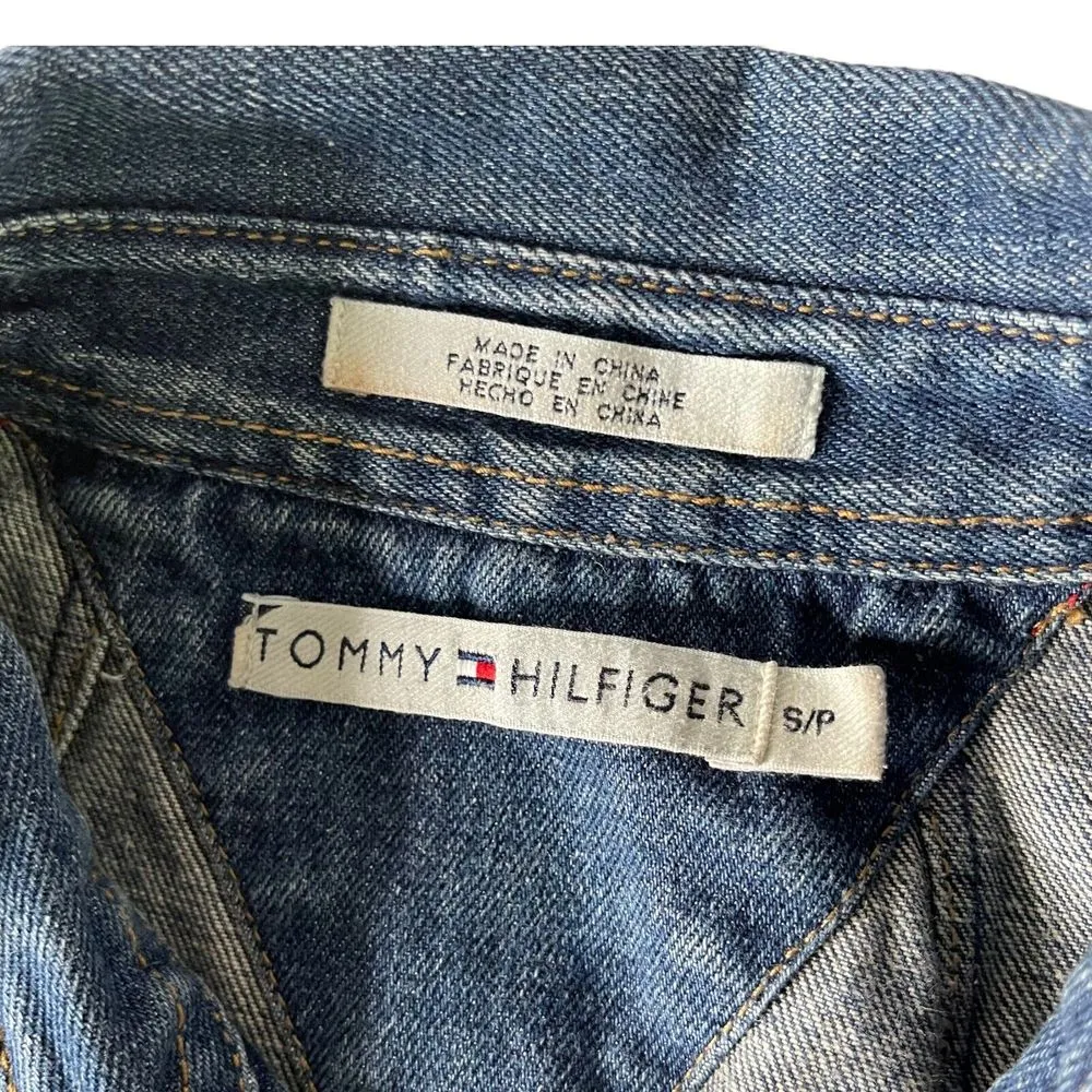 Tommy Hilfiger Jean Jacket Women S Blue Denim Distressed logo Button‎ Pockets - Image 8
