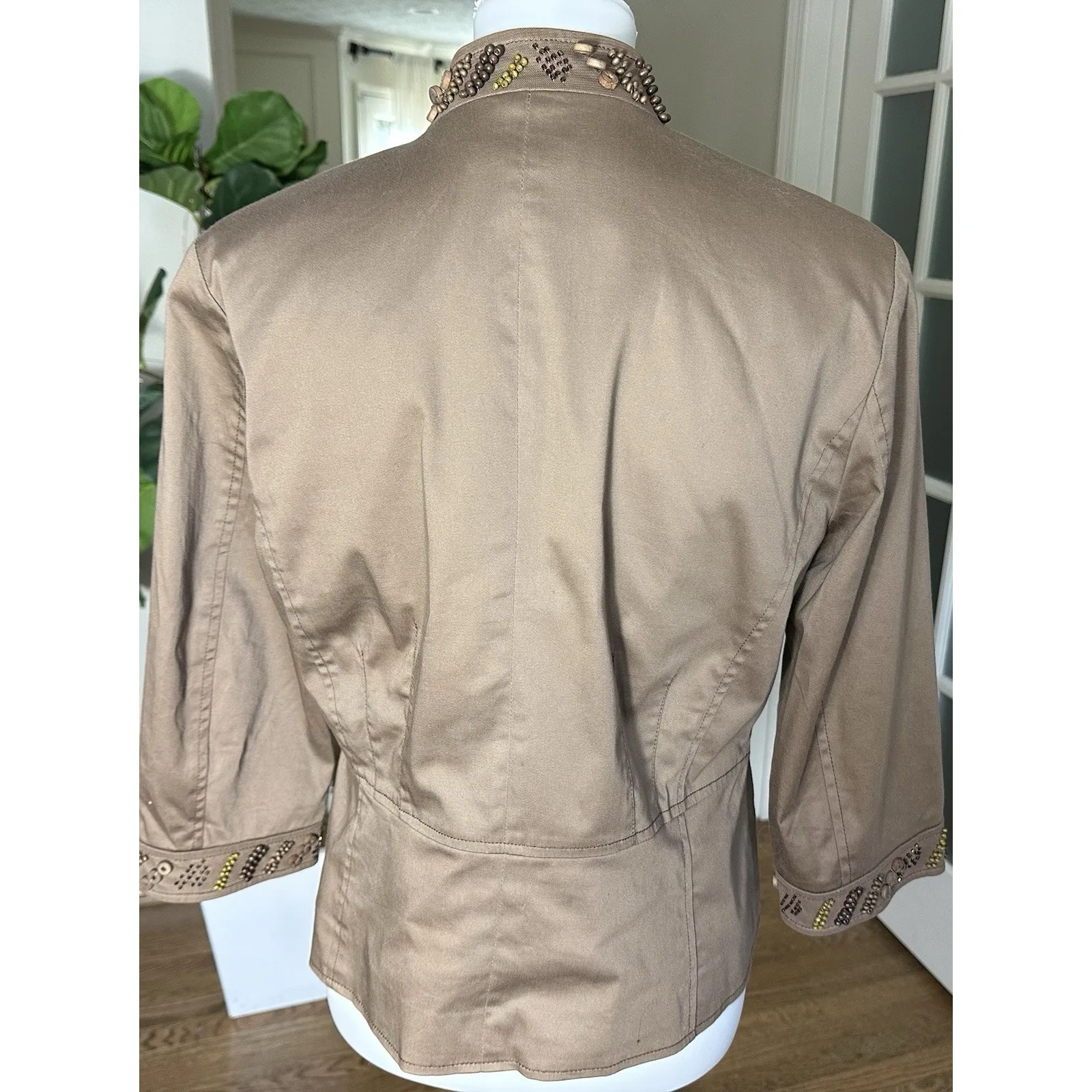 Coldwater Creek Chocolate Brown Cotton Blend Jacket w/Button Bead Trim - size 10 - Image 7