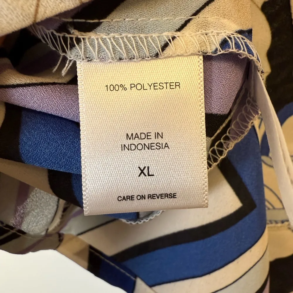 New York & Company High Neck Flutter Sleeve Floral Blouse Women’s Size XL Purple - Image 8