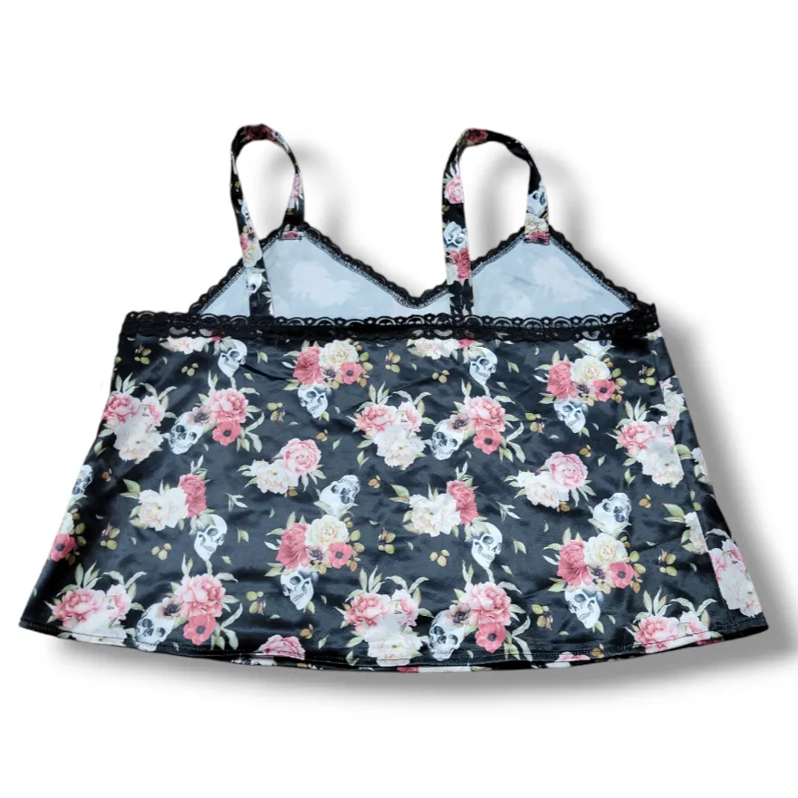 Hot Topic Top Size Medium Neck Crop Cami Camisole Tank Top Skulls Roses New NWOT - Image 3