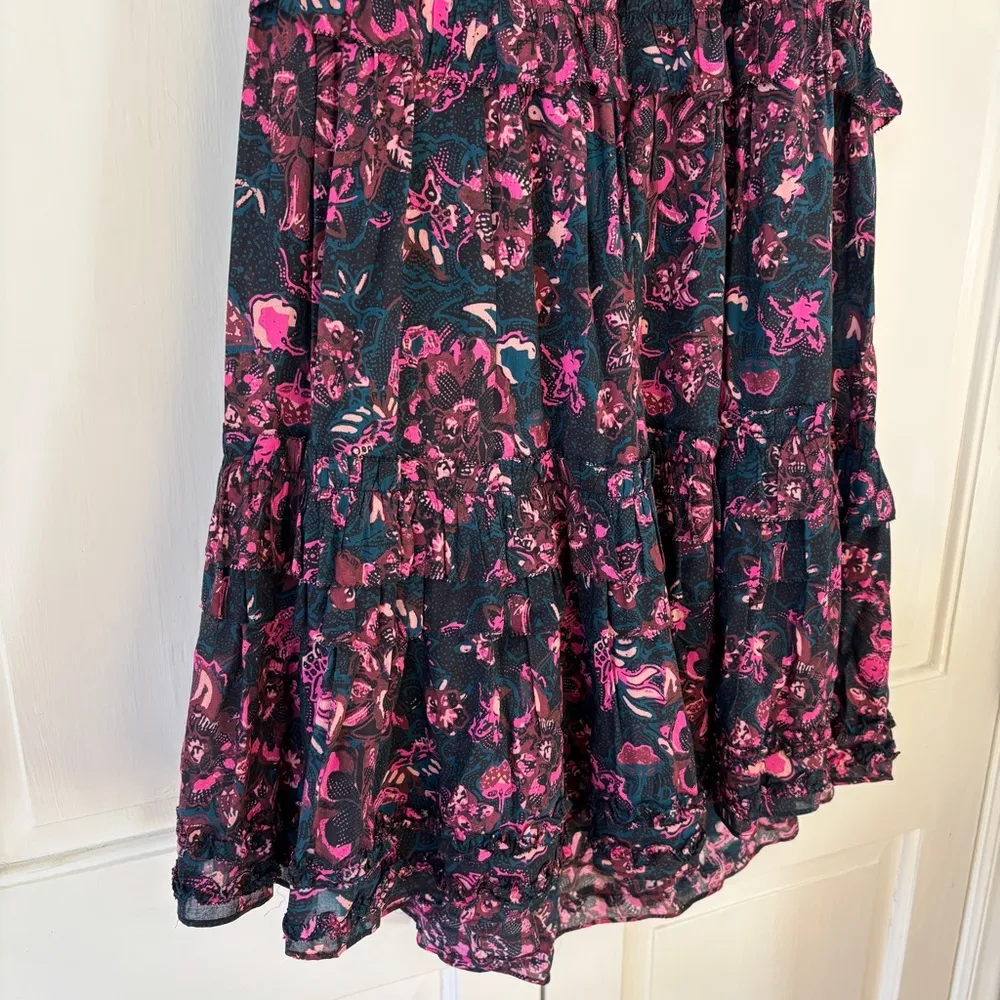ULLA JOHNSON Amalia Midnight Floral Midi Skirt Tiered‎ Ruffle Pink Navy Size 6 - Image 13