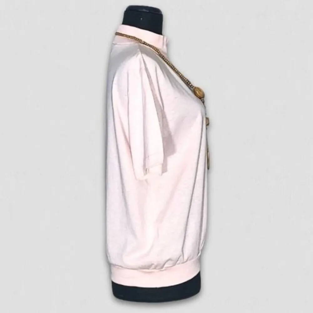 Vintage 90s Oversized Light Pink Blouse Mock Neck Medium - Image 3