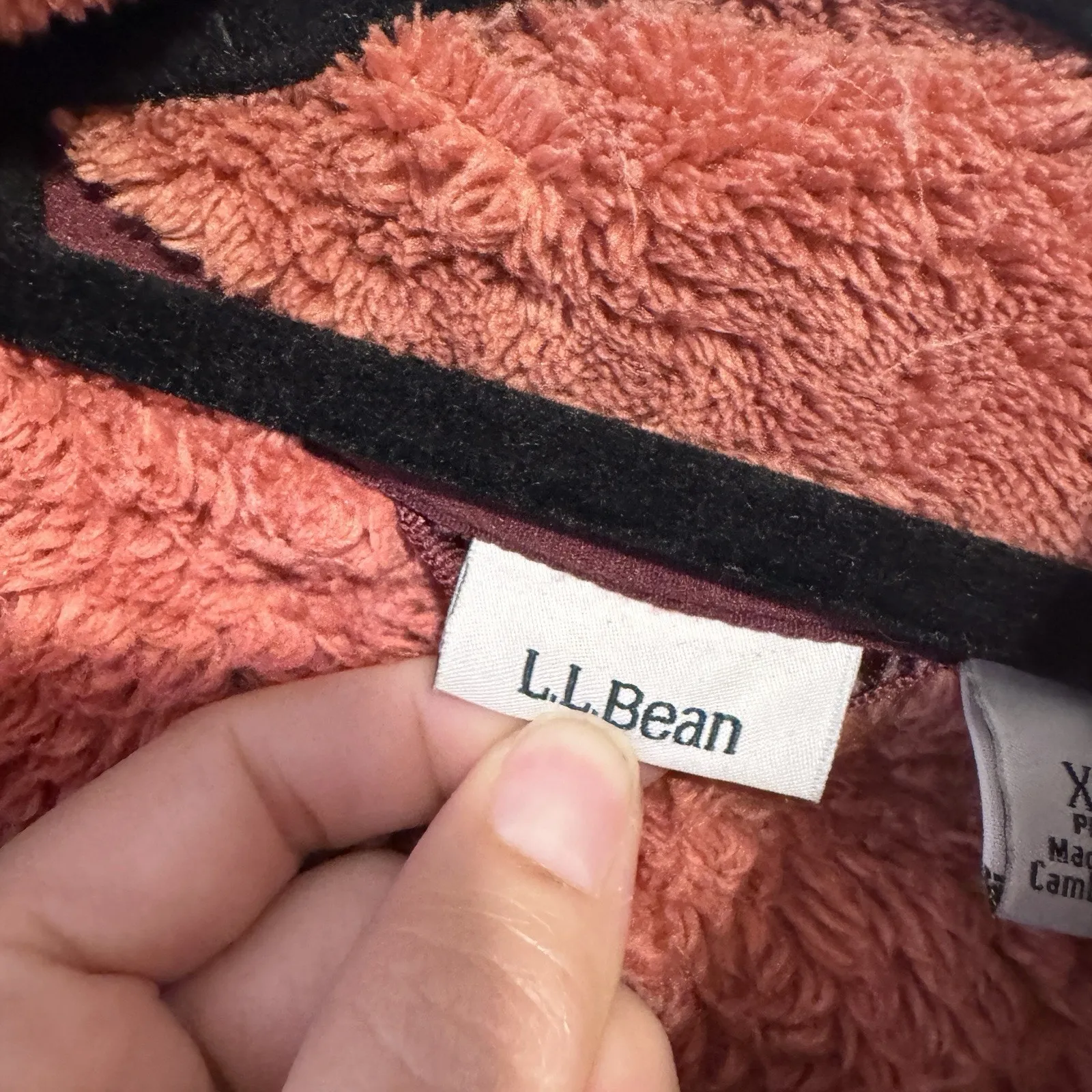 LL Bean Snap Fleece Pullover Sherpa Women XS Peach Red Hi - Image 8