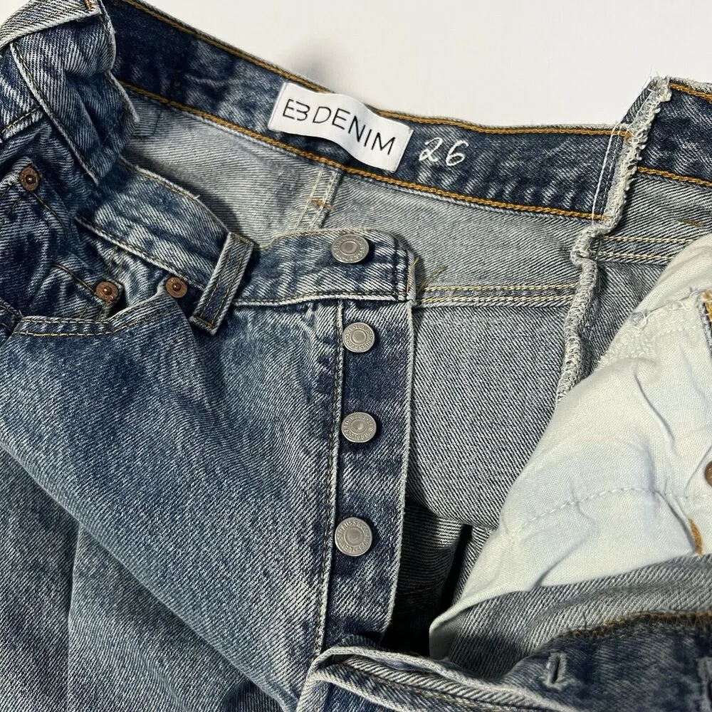 EB Denim Sz 26 OG Reinvented Jeans Reworked Levi's Straight Leg 501 Blue - Image 6