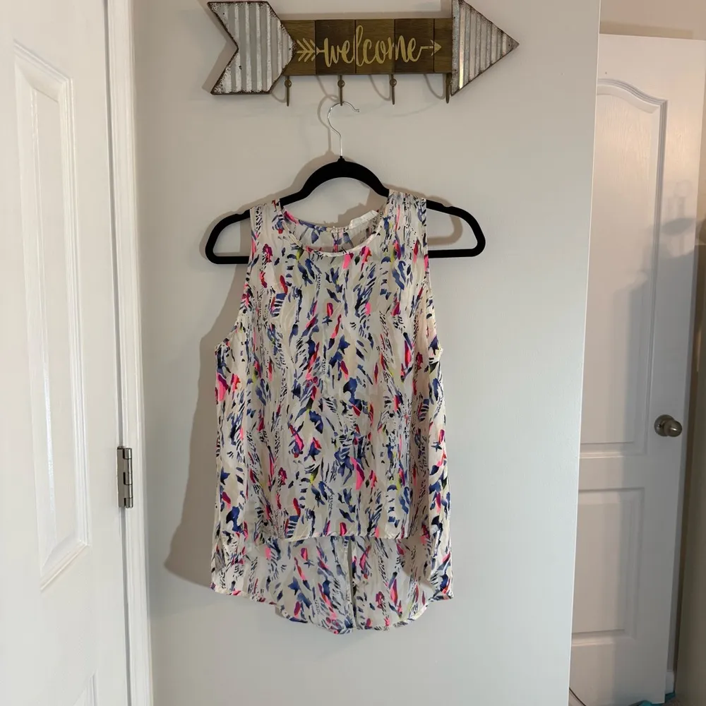 Sophie Rue Pink and Blue Sleeveless high low Blouse - Image 2