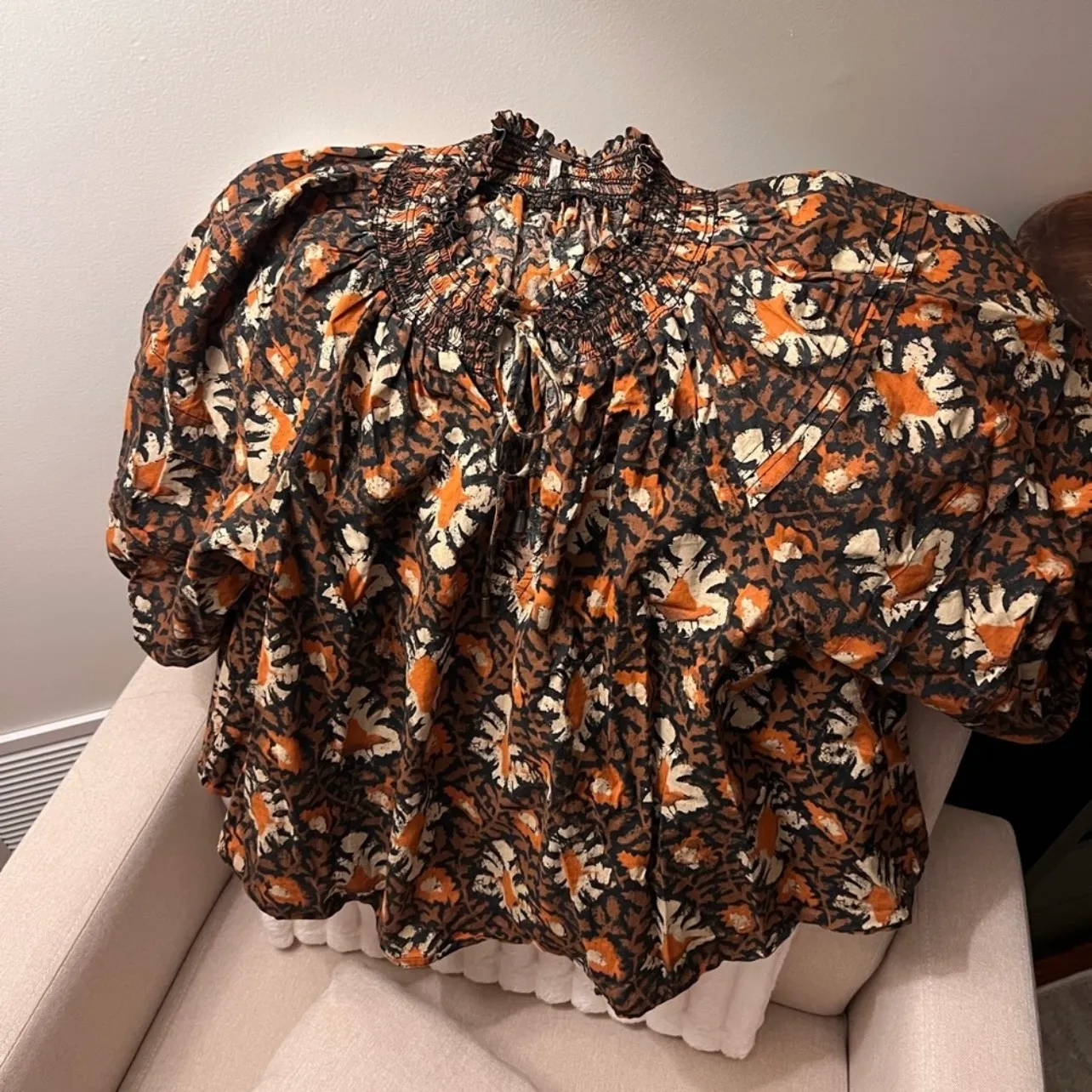 Free People Boho Off-Shoulder Floral Top XS Festival Summer Vacation - Image 2