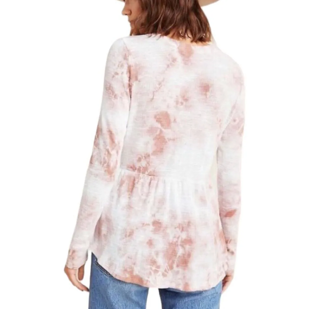 Anthropologie T.La Shirt Women Small Pink White Tie Dye Jill Babydoll Top Peplum - Image 9