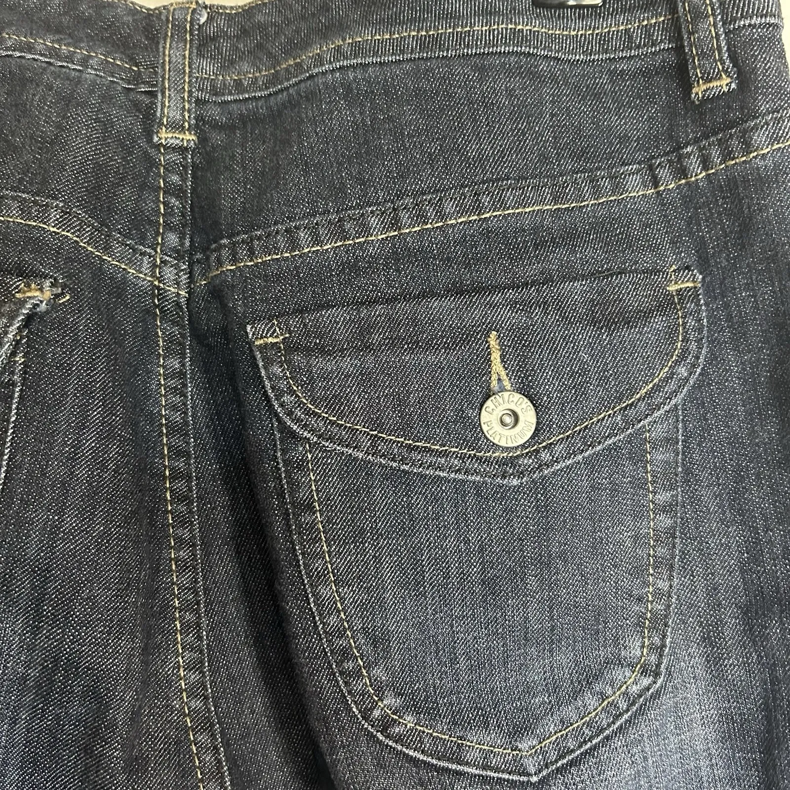 Chicos Platinum Cropped Capri Jeans Womens 0.5 US 6 Dark Blue‎ Wide Leg Stretch - Image 5