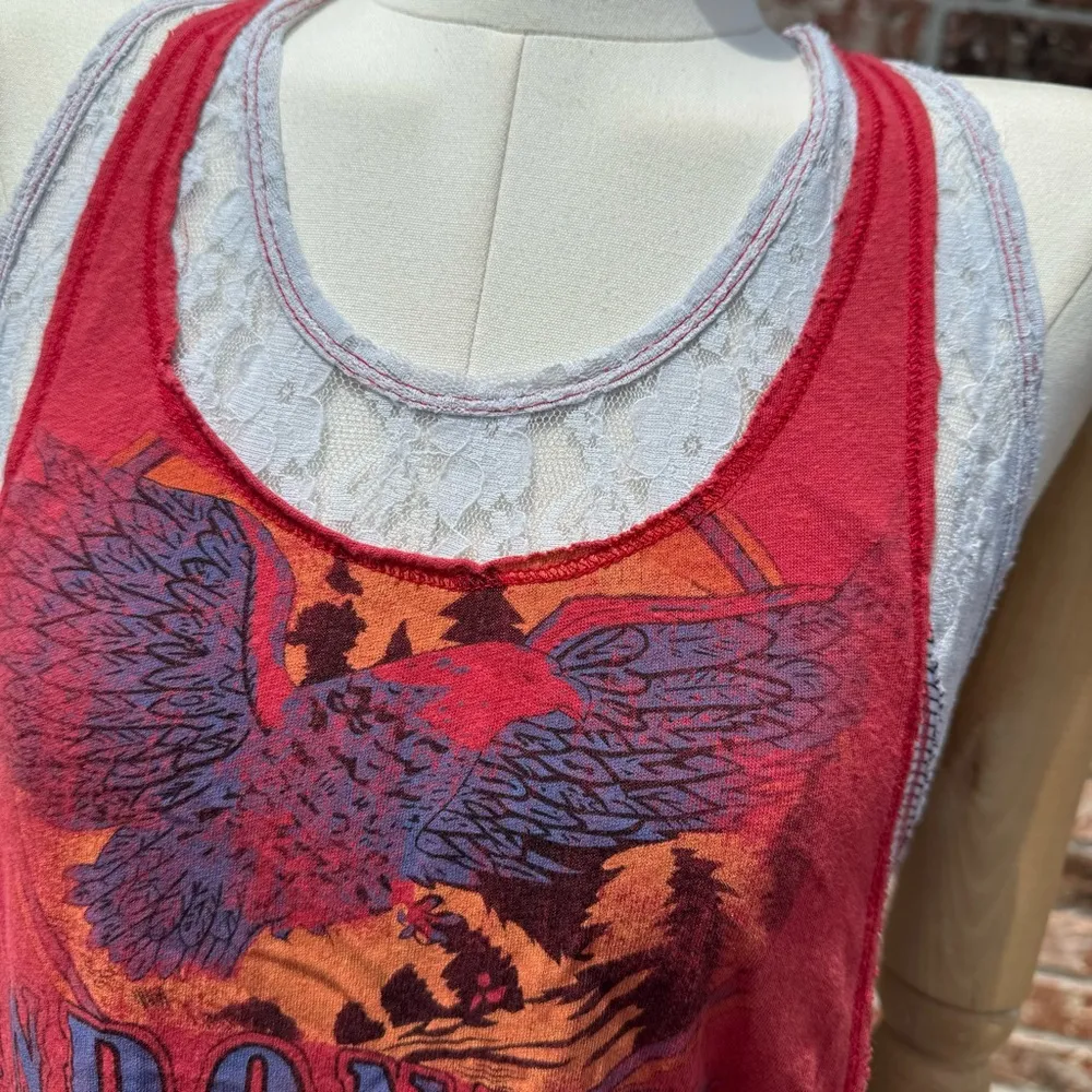 Free People We the Free Indonesia layered red top w/lace & stripes / XS / EUC - Image 2