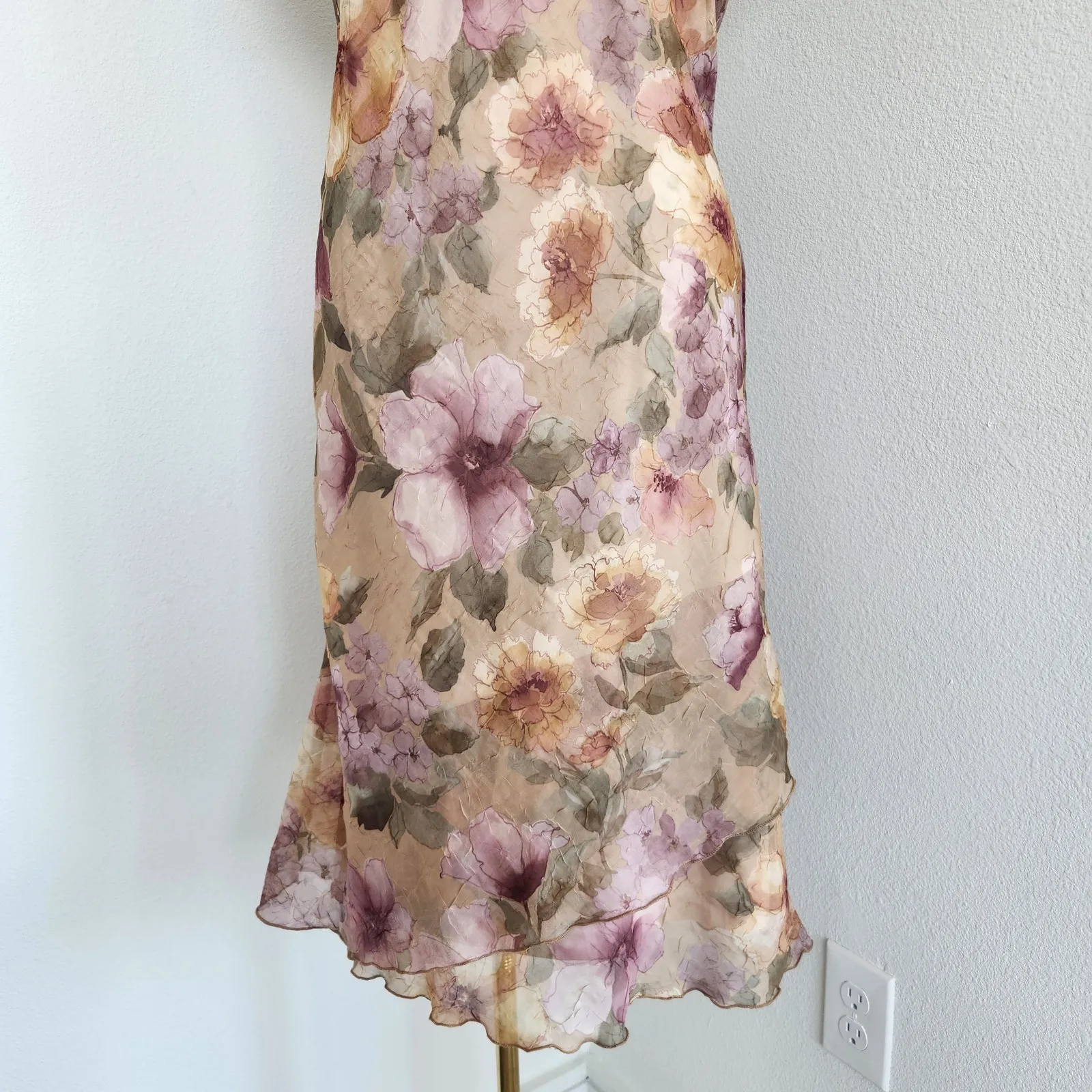 Vintage Y2K Fashion Bug Pastel Floral Sheer Layered Midi Dress Lined M - Image 3