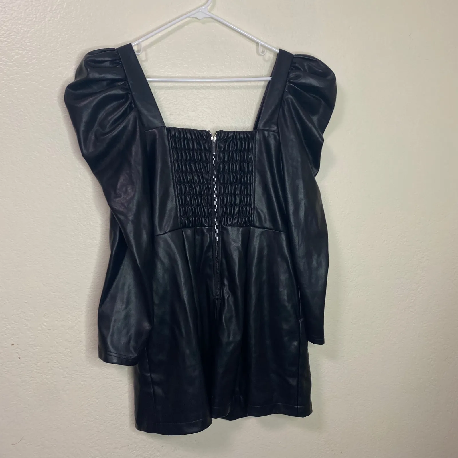 Avec Les Filles Black Faux Leather Corset Puff Sleeve Mini Dress Size Medium - Image 8