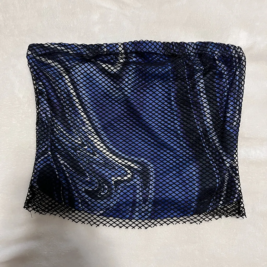 Retro Goth Midnight Swirl Y2K Tube Top Sleeveless Strapless Fish Net Sz S EUC Blue - Image 2
