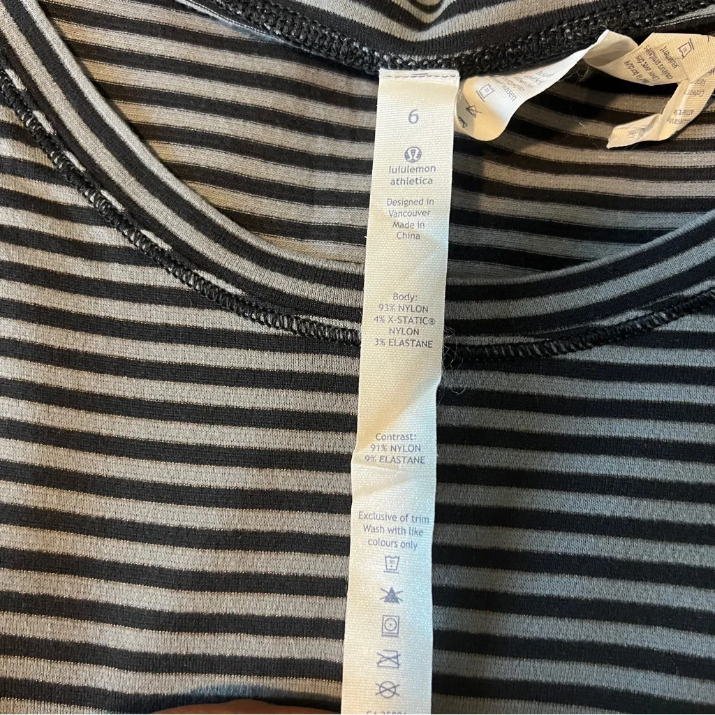 Lululemon Black & Gray Striped Womens Cap Sleeve Scoop Neck Top Mesh Back Size 6 - Image 11