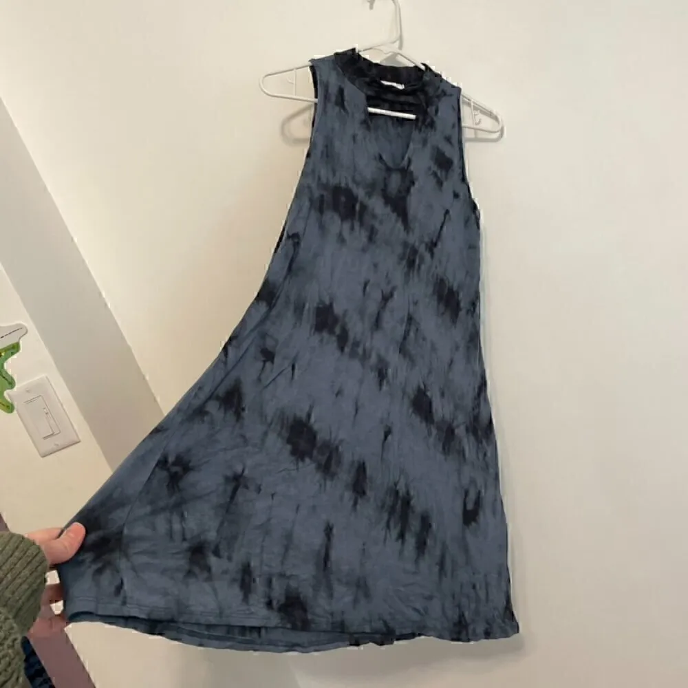 BRAEVE EVEREVER Tie Dye Swing Dress Blue Navy Sleeveless High Neck Cutout Mini - Image 10