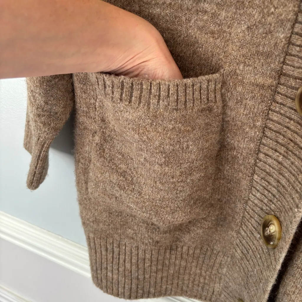 Mango Oversized Cardigan with Buttons Brown Beige Wool Blend Sz S Oversized - Image 6