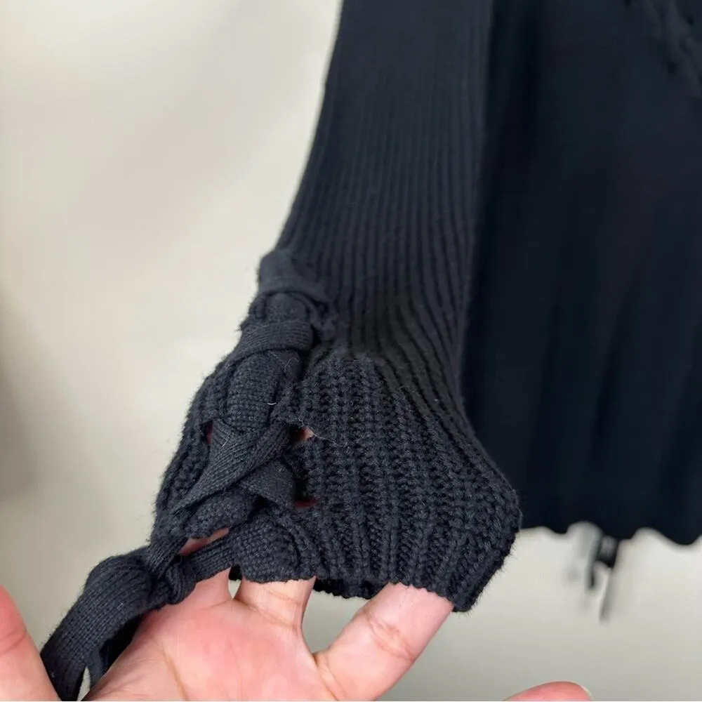 Lovers + Friends Sweater Dress Womens Small Black Cotton Knit Lace Up Detail - Image 5