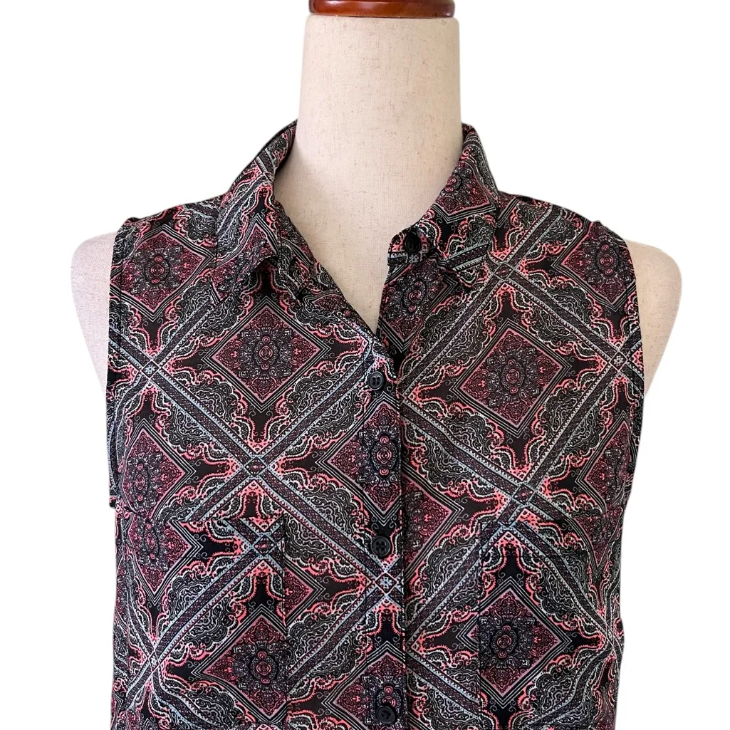No Boundaries  Sleeveless shirt Button Front multicolor, paisley-like pattern - Image 6