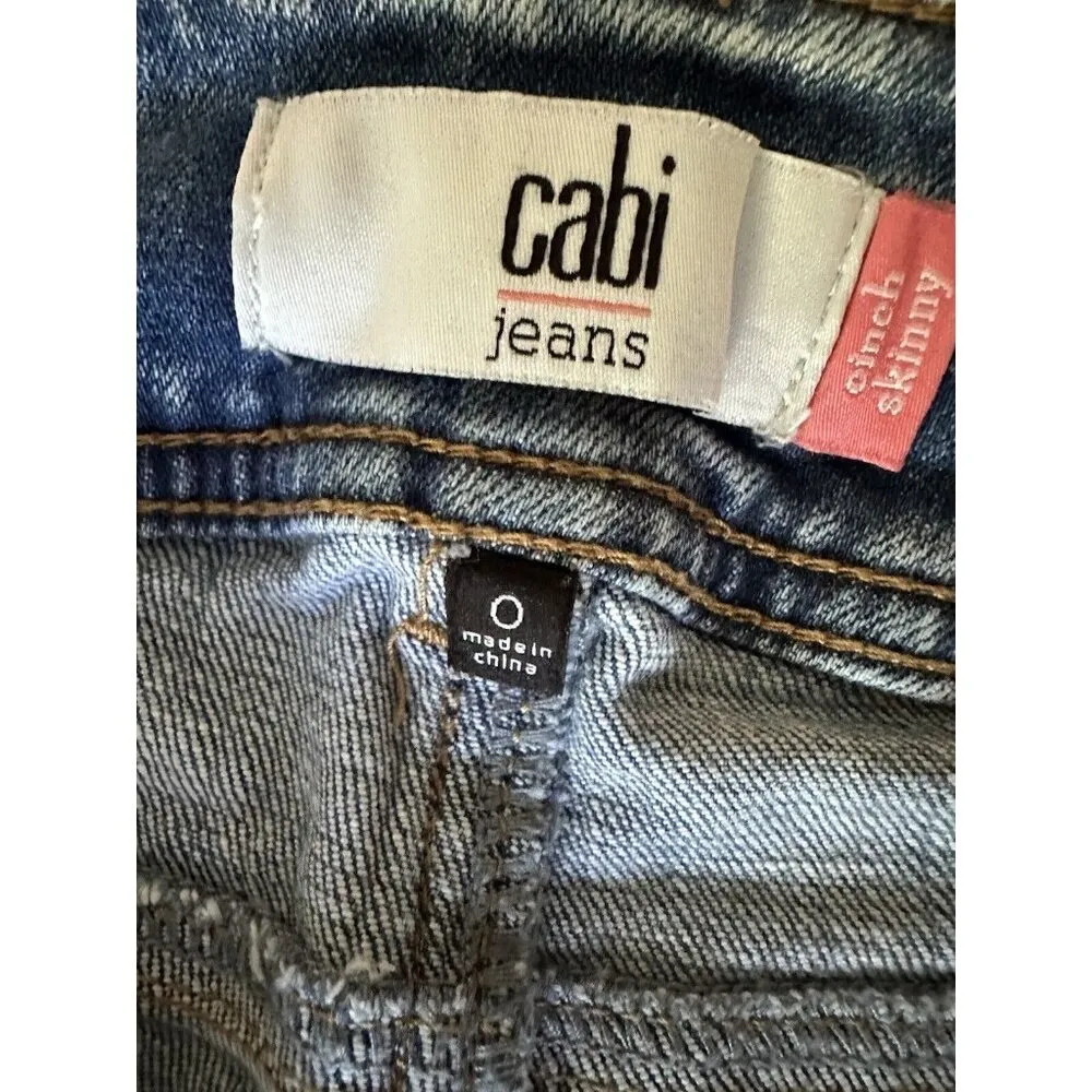 Cabi Cinch Skinny Bleach Splatter Distressed Jeans Size 0 Blue Casual - Image 5