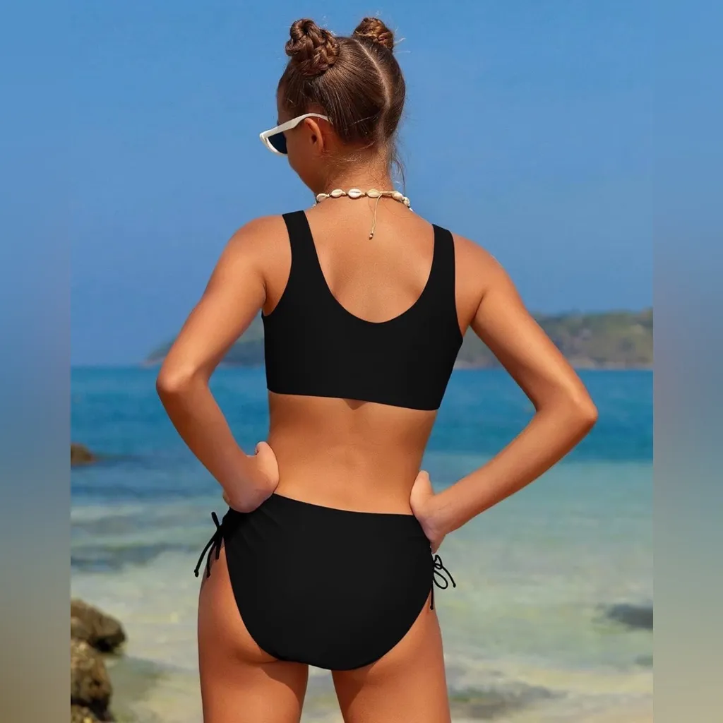 NEW Girls Swimsuit 2 Pc Swimwear High Waisted Teens Bathing Suit 13 - Image 2