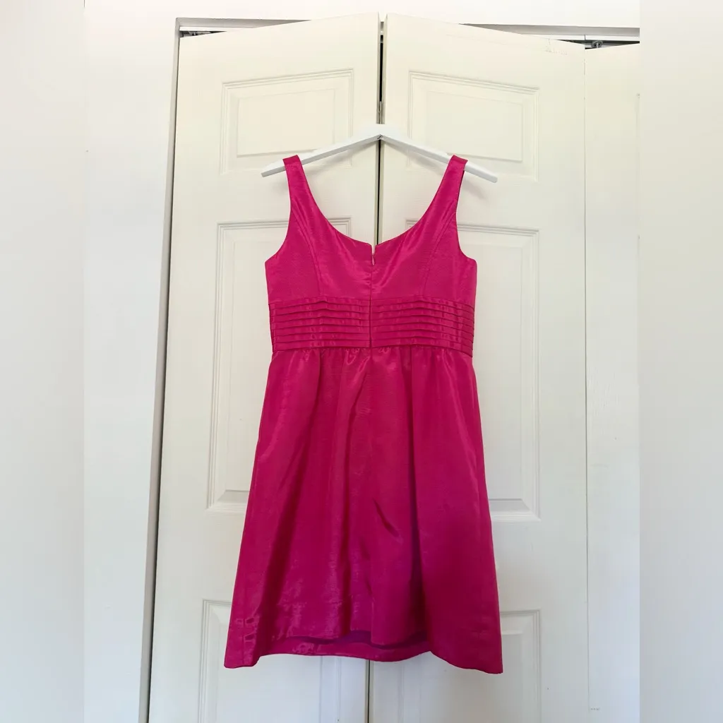 Shoshanna Hot Pink Shiny Fit and Flare Short Cocktail Dress Scoopneck Size 8 - Image 6