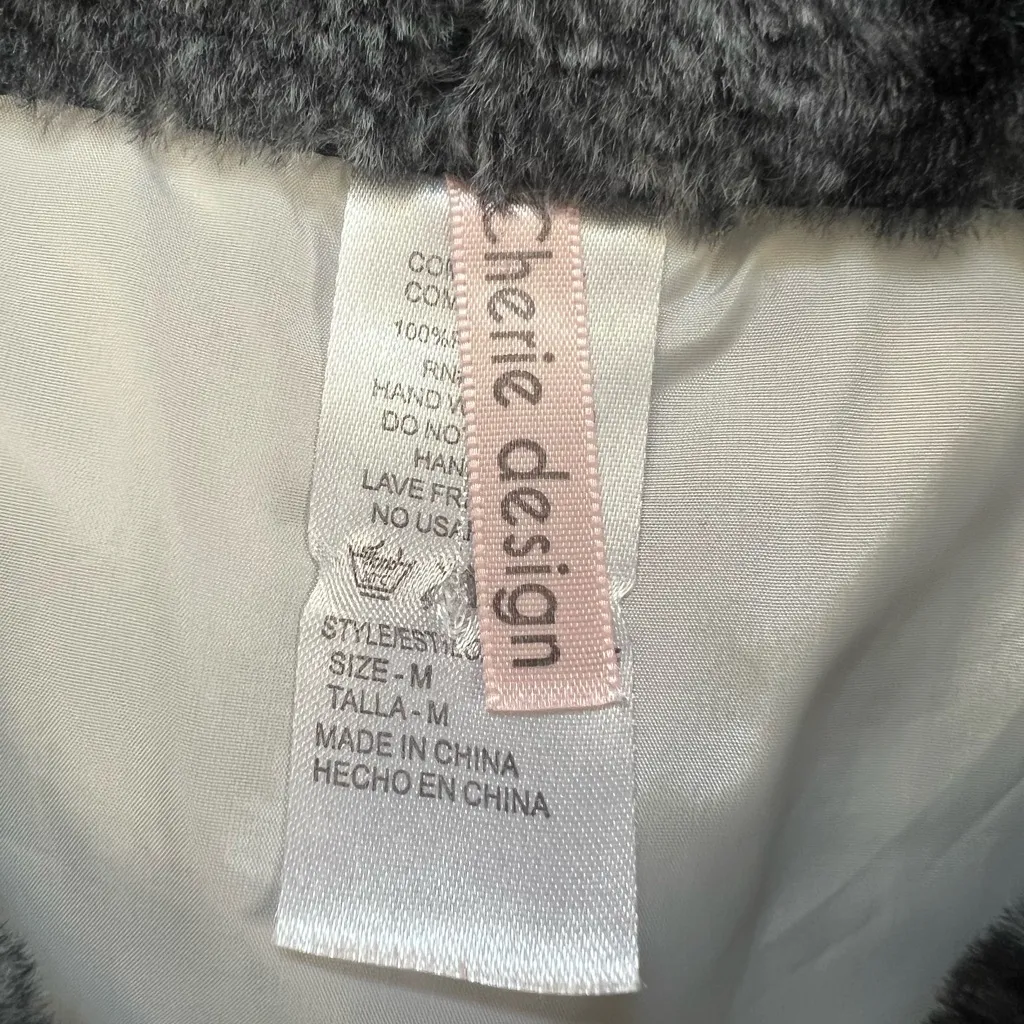 Cherie Design Black and White Checkered Fleece Jacket Sz Medium - Image 3