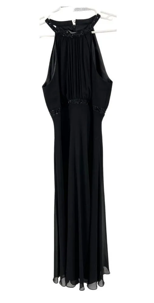 Jones Wear Dress halter black beaded flowy floor length 10 formal cocktail party - Image 3