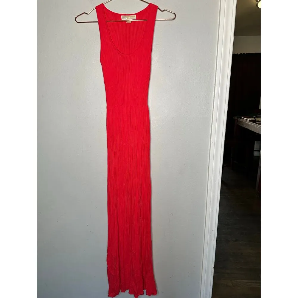 MICHAEL KORS Pink Red Ribbed Knit Stretch Maxi Dress Size XS - Image 2