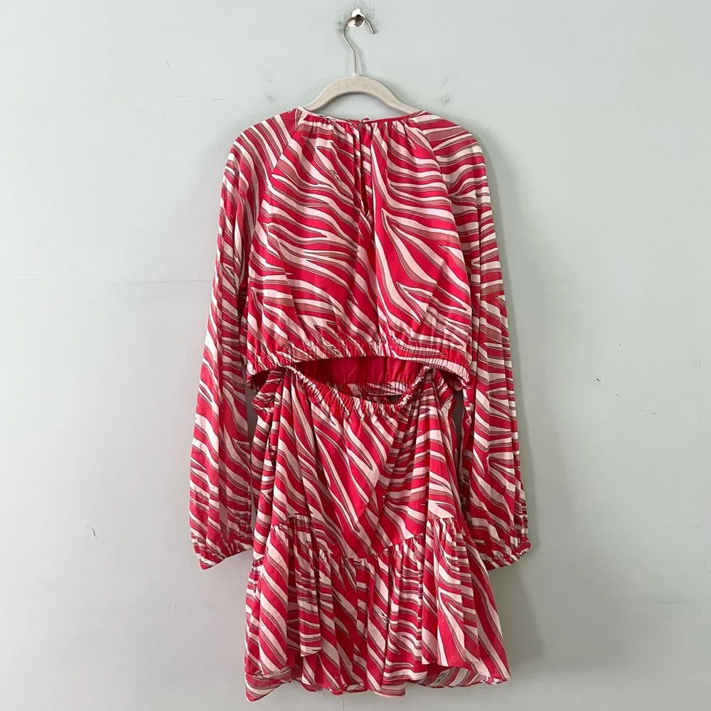 NWT Michael Kors Zebra Print Cotton Lawn Cutout Pink Long Sleeve Mini Dress - Image 7