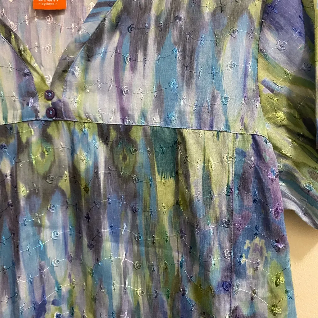 Elan Womens Scrubs Top M Medium Bust 38” Blue Green Purple Print Scrub - Image 3