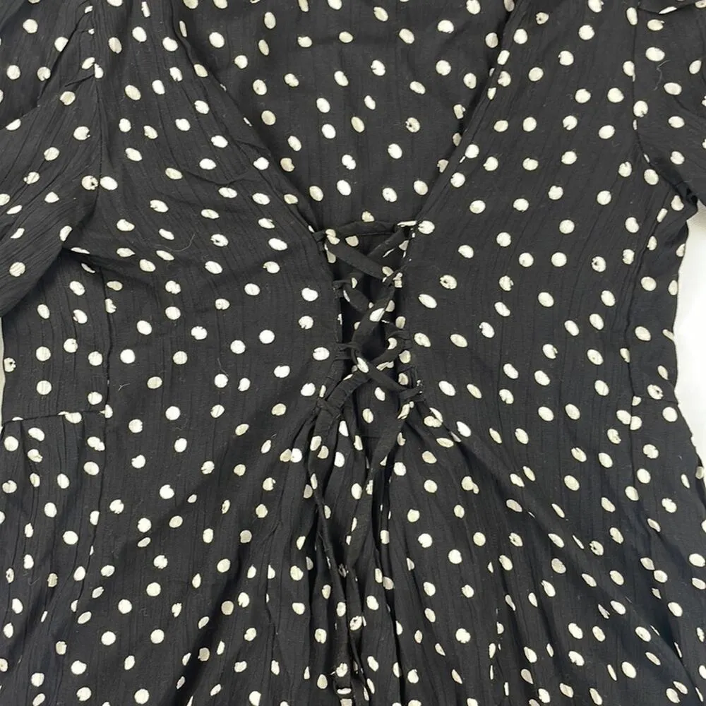 Maurices Black Polka Dot Babydoll Mini Dress. 3/4 Sleeves, Tie Back. Size S NEW - Image 9