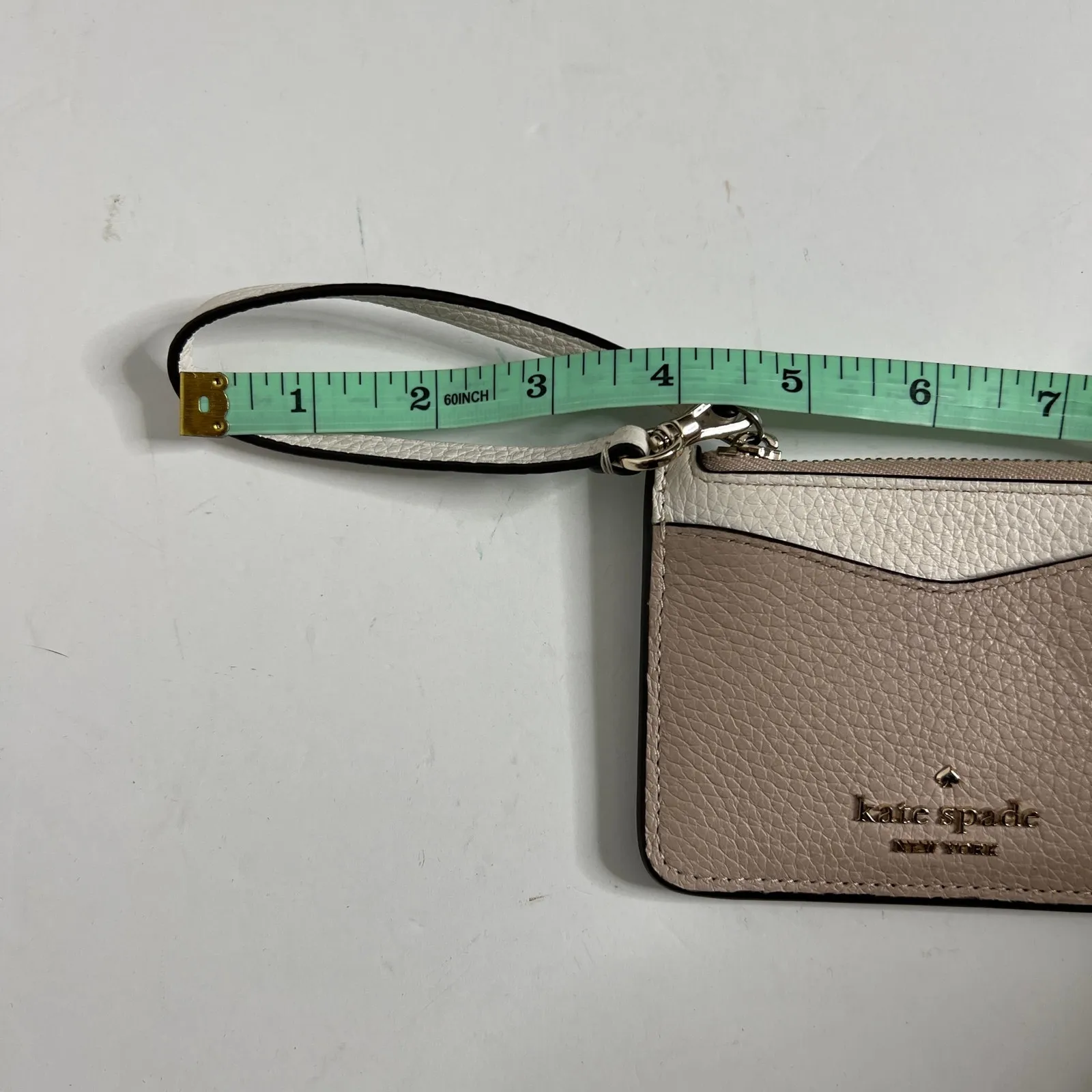 Kate Spade Pebbled Leather Card Case Wallet Zip Coin Cardholder Beige Taupe - Image 10