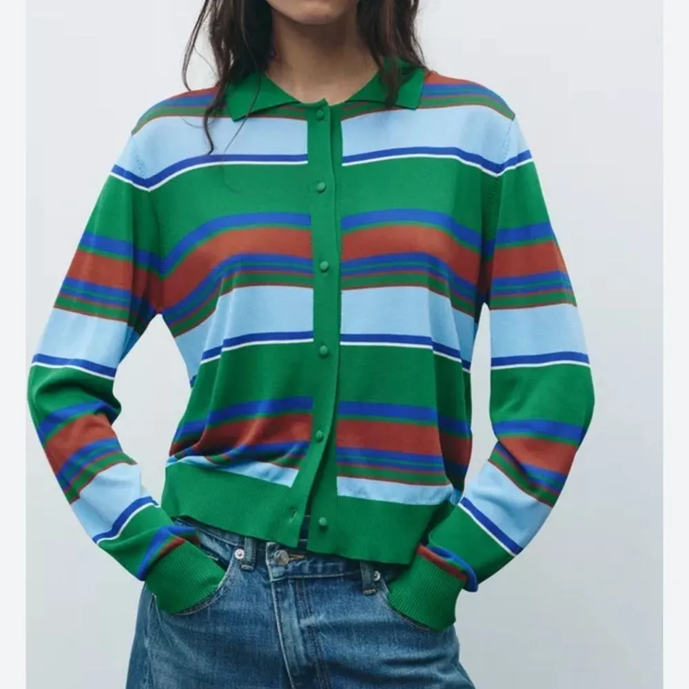 Zara Stripe Multicolored Button Down Cardigan(Size Small) - Image 2