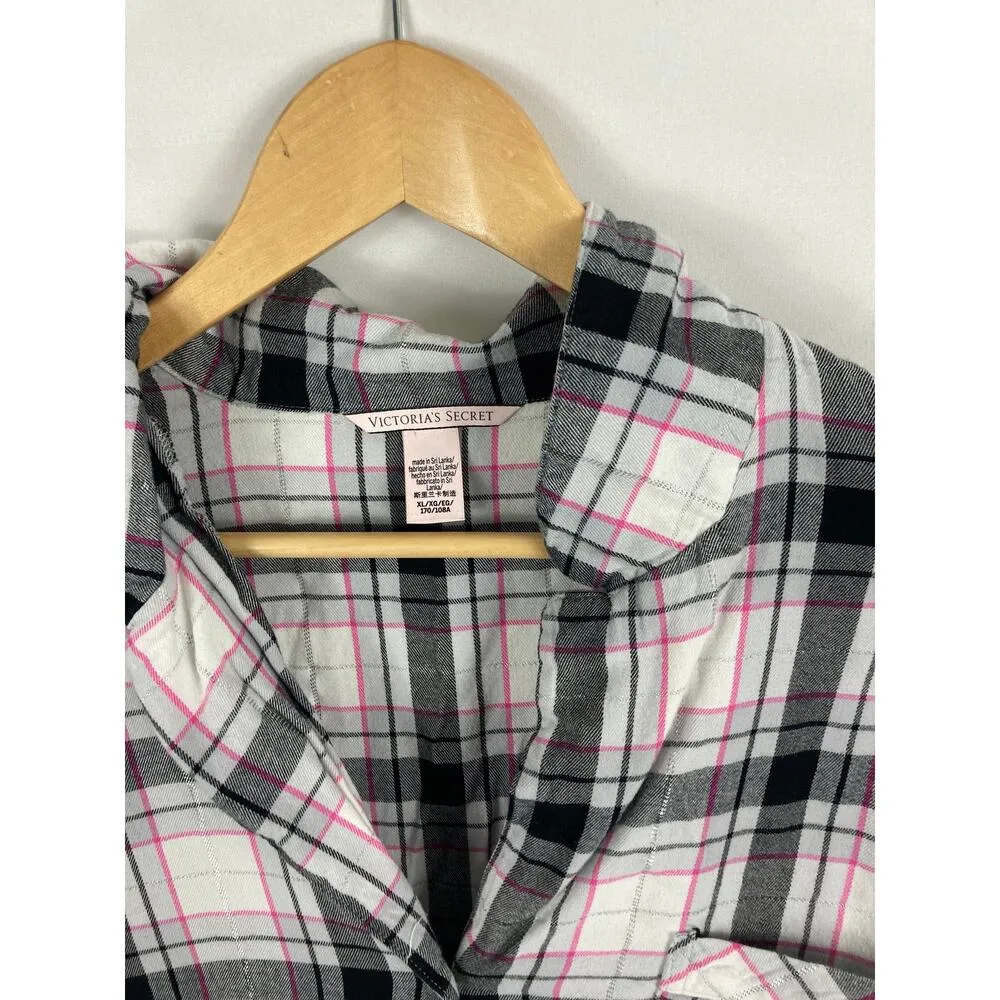 Victorias Secret Plaid Sparkle Button Up Sleep Shirt Size XL - Image 3
