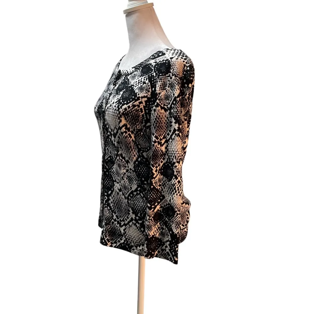 Black, White, Gray Snakeskin Cardigan Sweater Button Front 3/4 Sleeve S - Image 2